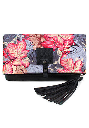Digital Printed PU Rectangular Clutch Bag in Grey and Black