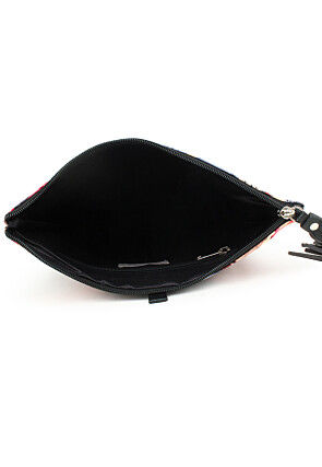 Digital Printed PU Rectangular Clutch Bag in Grey and Black