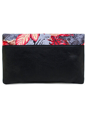 Digital Printed PU Rectangular Clutch Bag in Grey and Black