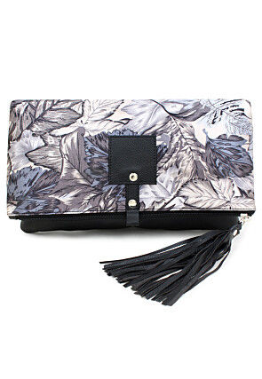 Digital Printed PU Rectangular Clutch Bag in Grey and Black