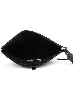 Digital Printed PU Rectangular Clutch Bag in Grey and Black