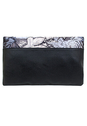 Digital Printed PU Rectangular Clutch Bag in Grey and Black