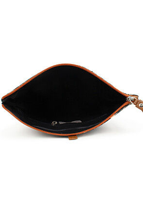 Digital Printed PU Rectangular Clutch Bag in Grey and Brown