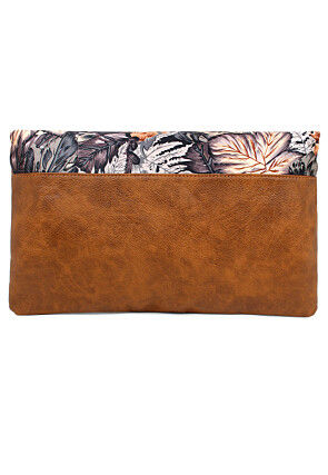 Digital Printed PU Rectangular Clutch Bag in Grey and Brown