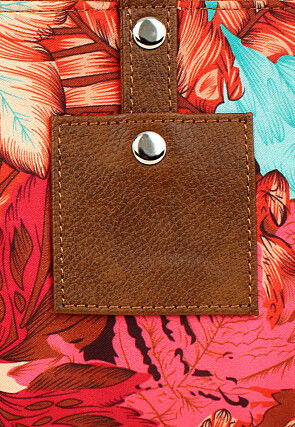 Digital Printed PU Rectangular Clutch Bag in Multicolor and Brown