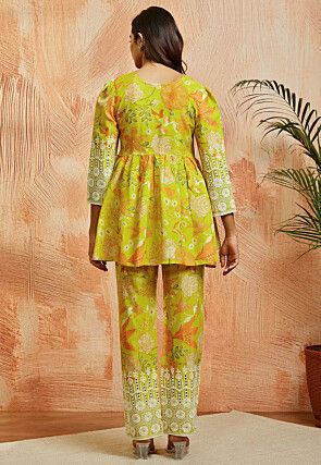 Digital Printed Pure Chanderi Cotton Co Ord Set in Green