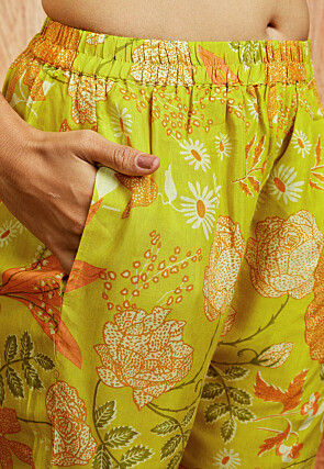 Digital Printed Pure Chanderi Cotton Co Ord Set in Green