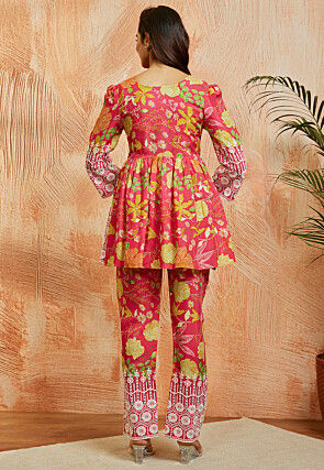 Digital Printed Pure Chanderi Cotton Co Ord Set in Pink