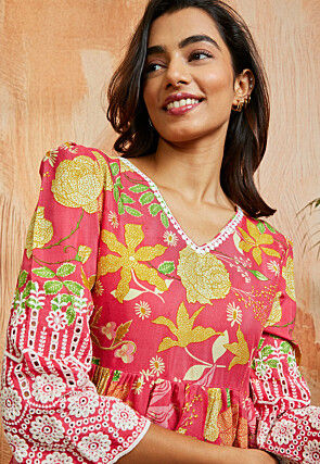 Digital Printed Pure Chanderi Cotton Co Ord Set in Pink