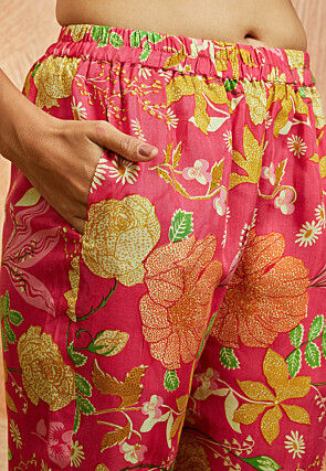 Digital Printed Pure Chanderi Cotton Co Ord Set in Pink