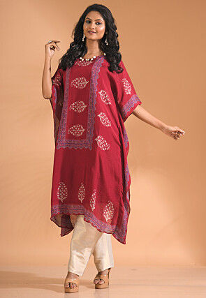 Digital Printed Pure Chiffon Kurta Set in Red