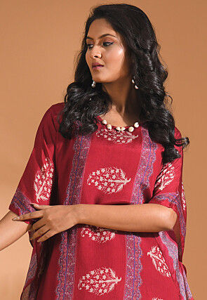 Digital Printed Pure Chiffon Kurta Set in Red