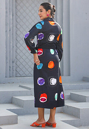 Digital Printed Pure Cotton A Line Dress in Black
