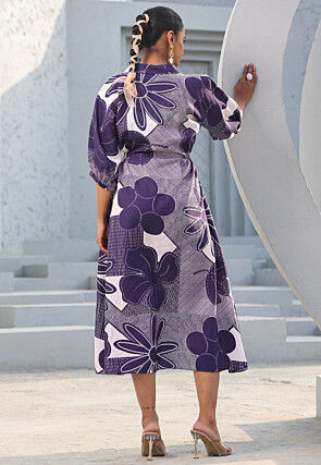 Digital Printed Pure Cotton A Line Dress in Indigo Blue