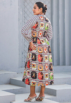 Digital Printed Pure Cotton A Line Dress in Multicolor