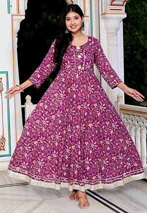 Magenta Indo western Cool Cotton Chudidaar main image 1