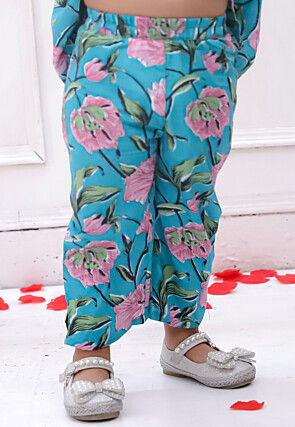 Digital Printed Pure Cotton A Line Kurta Set in Blue