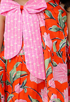 Digital Printed Pure Cotton A Line Kurta Set in Orange