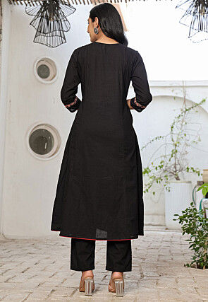 Digital Printed Pure Cotton A Line Suit in Black