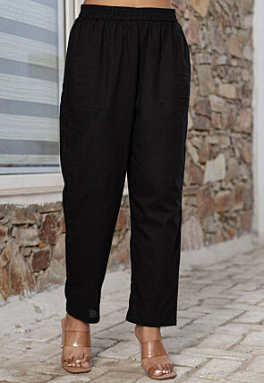 Digital Printed Pure Cotton A Line Suit in Black