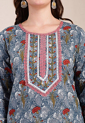 Digital Printed Pure Cotton A Line Suit in Grey