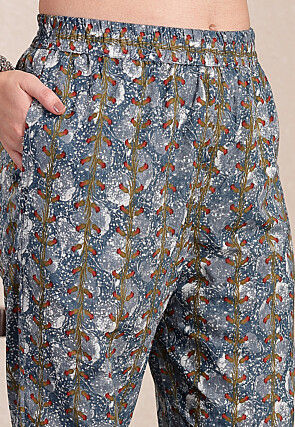 Digital Printed Pure Cotton A Line Suit in Grey
