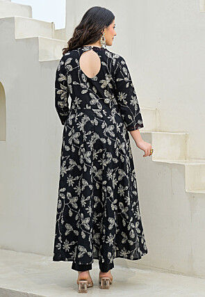 Digital Printed Pure Cotton Anarkali Suit in Black