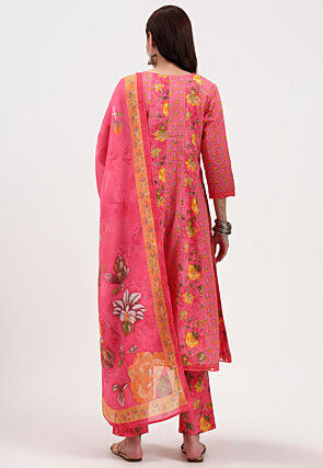 Digital Printed Pure Cotton Anarkali Suit in Pink