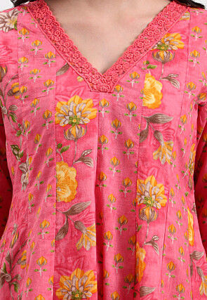 Digital Printed Pure Cotton Anarkali Suit in Pink