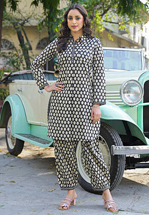 Digital Printed Pure Cotton Co Ord Set in Black
