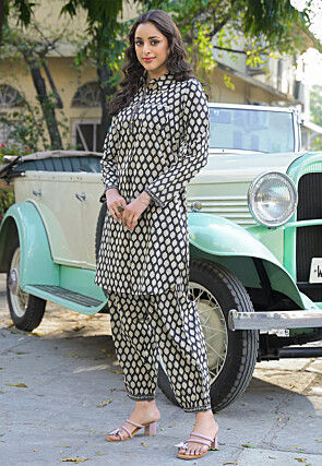 Digital Printed Pure Cotton Co Ord Set in Black