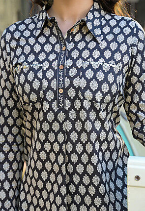 Digital Printed Pure Cotton Co Ord Set in Black