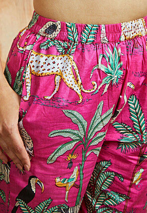 Digital Printed Pure Cotton Co Ord Set in Fuchsia