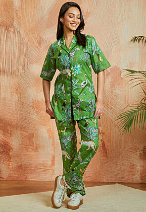 Digital Printed Pure Cotton Co Ord Set in Green