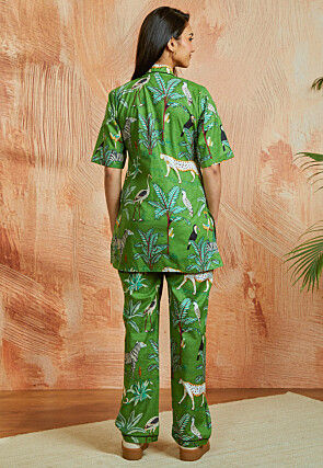 Digital Printed Pure Cotton Co Ord Set in Green