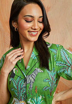 Digital Printed Pure Cotton Co Ord Set in Green