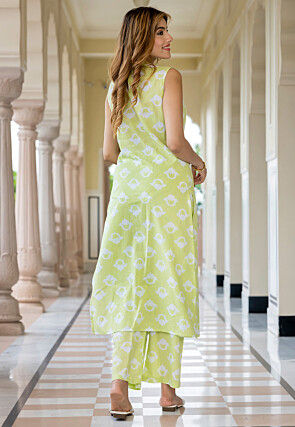 Digital Printed Pure Cotton Co Ord Set in Light Green