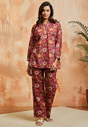 Digital Printed Pure Cotton Co Ord Set in Pink