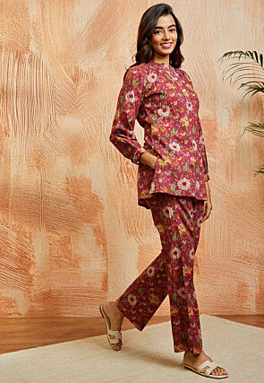Digital Printed Pure Cotton Co Ord Set in Pink
