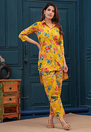 Digital Printed Pure Cotton Co Ord Set in Yellow