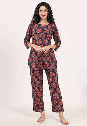 Digital Printed Pure Cotton Co Ord Set in Dusty Blue