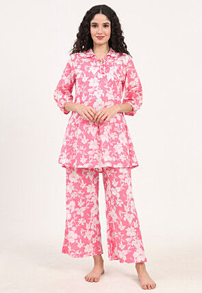 Digital Printed Pure Cotton Co Ord Set in Pink