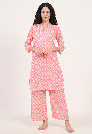 Digital Printed Pure Cotton Co Ord Set in Pink