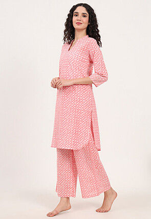 Digital Printed Pure Cotton Co Ord Set in Pink