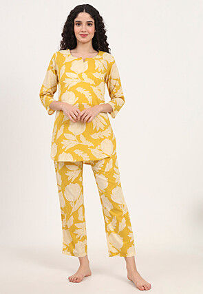 Digital Printed Pure Cotton Co Ord Set in Yellow