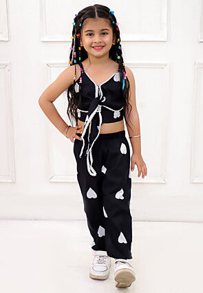 Digital Printed Pure Cotton Crop Top Set in Black