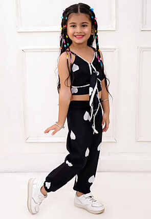 Digital Printed Pure Cotton Crop Top Set in Black