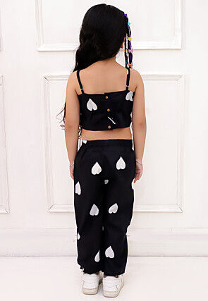 Digital Printed Pure Cotton Crop Top Set in Black