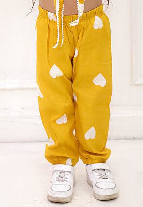 Digital Printed Pure Cotton Crop Top Set in Mustard