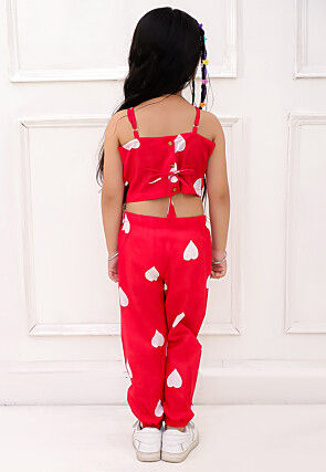 Digital Printed Pure Cotton Crop Top Set in Red